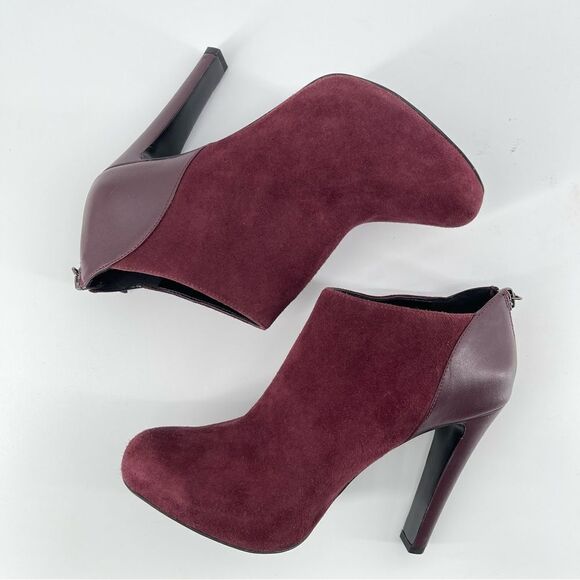 Nine West Brienne Women’s Wine Plum Leather Suede Rear Zip Heeled Booties 6.5 - Picture 11 of 16